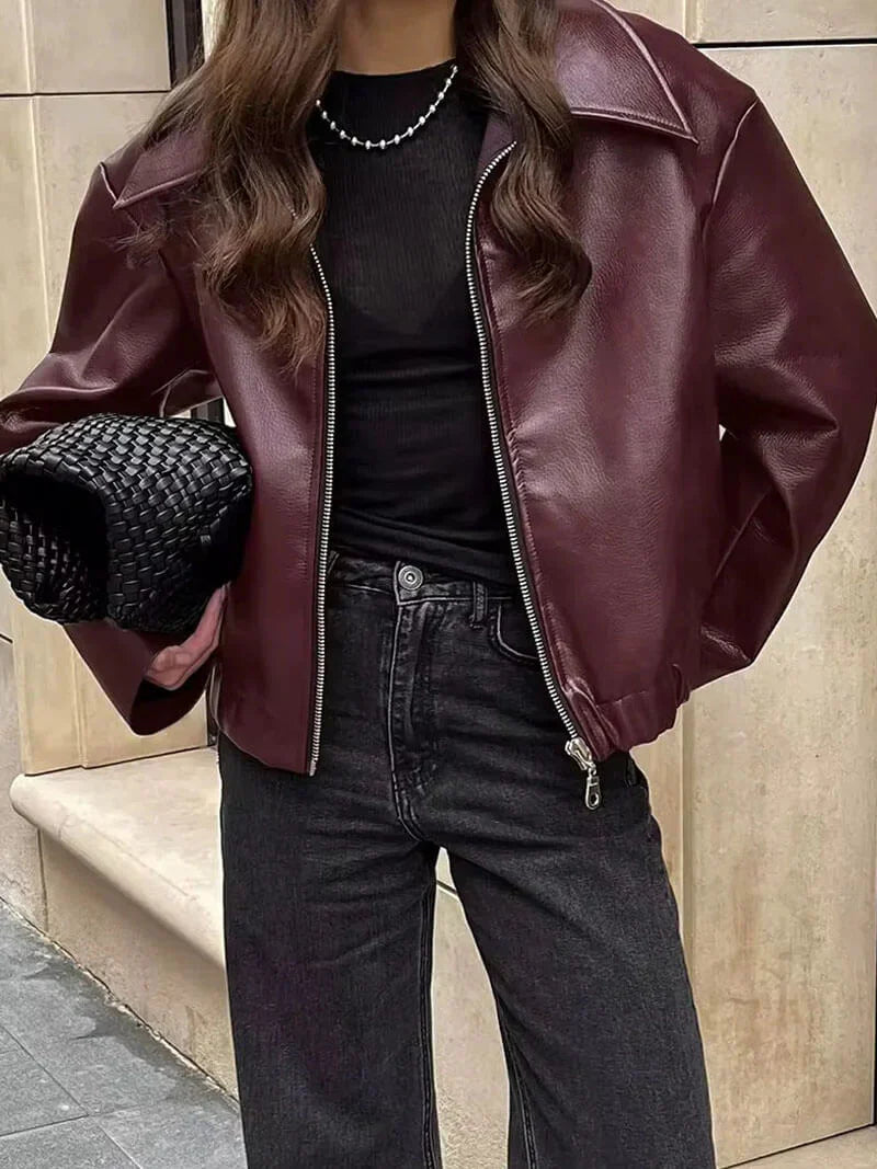 burgundy leren jas