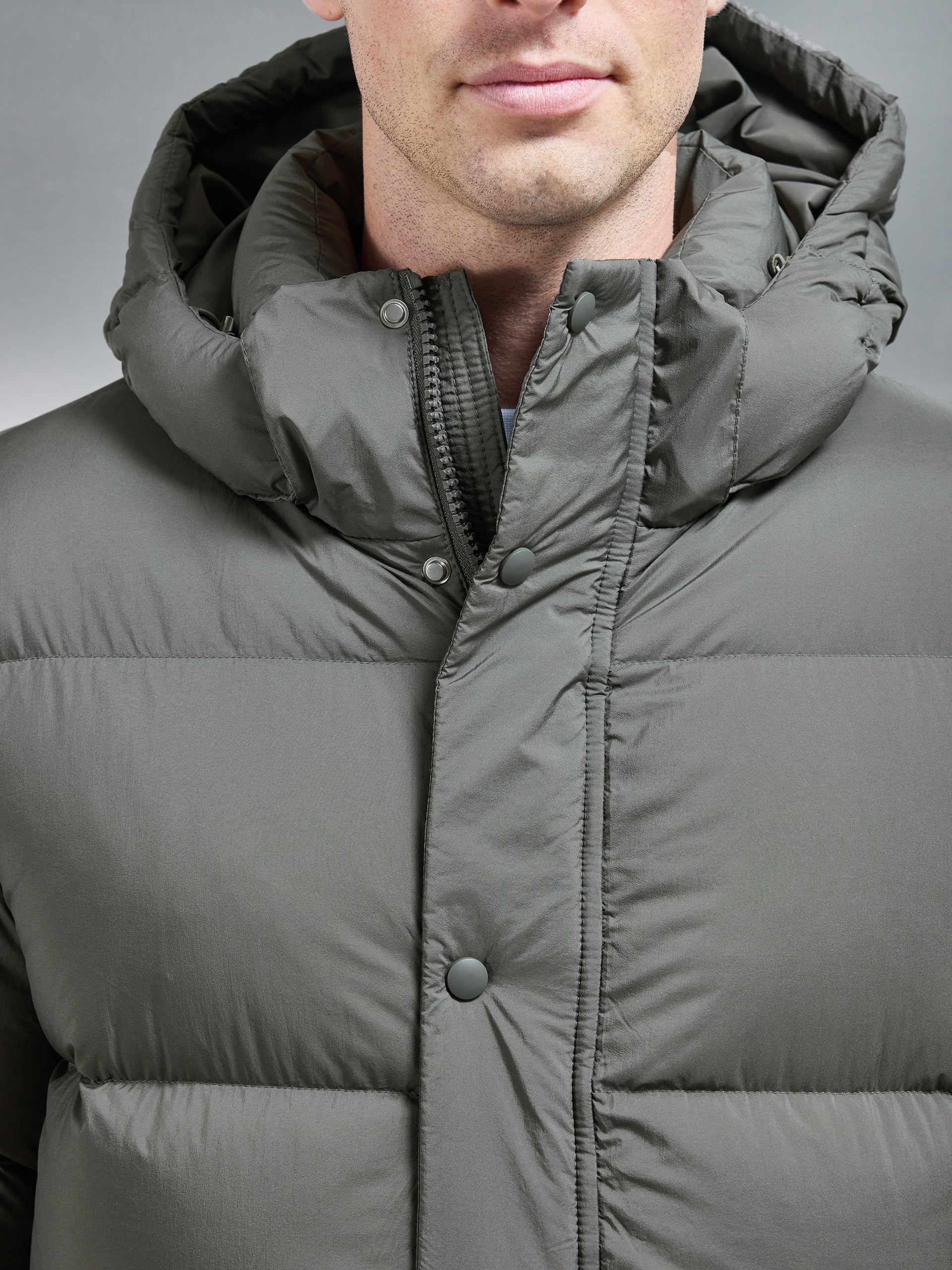 Goose Down Mid Length Jacket in Olive