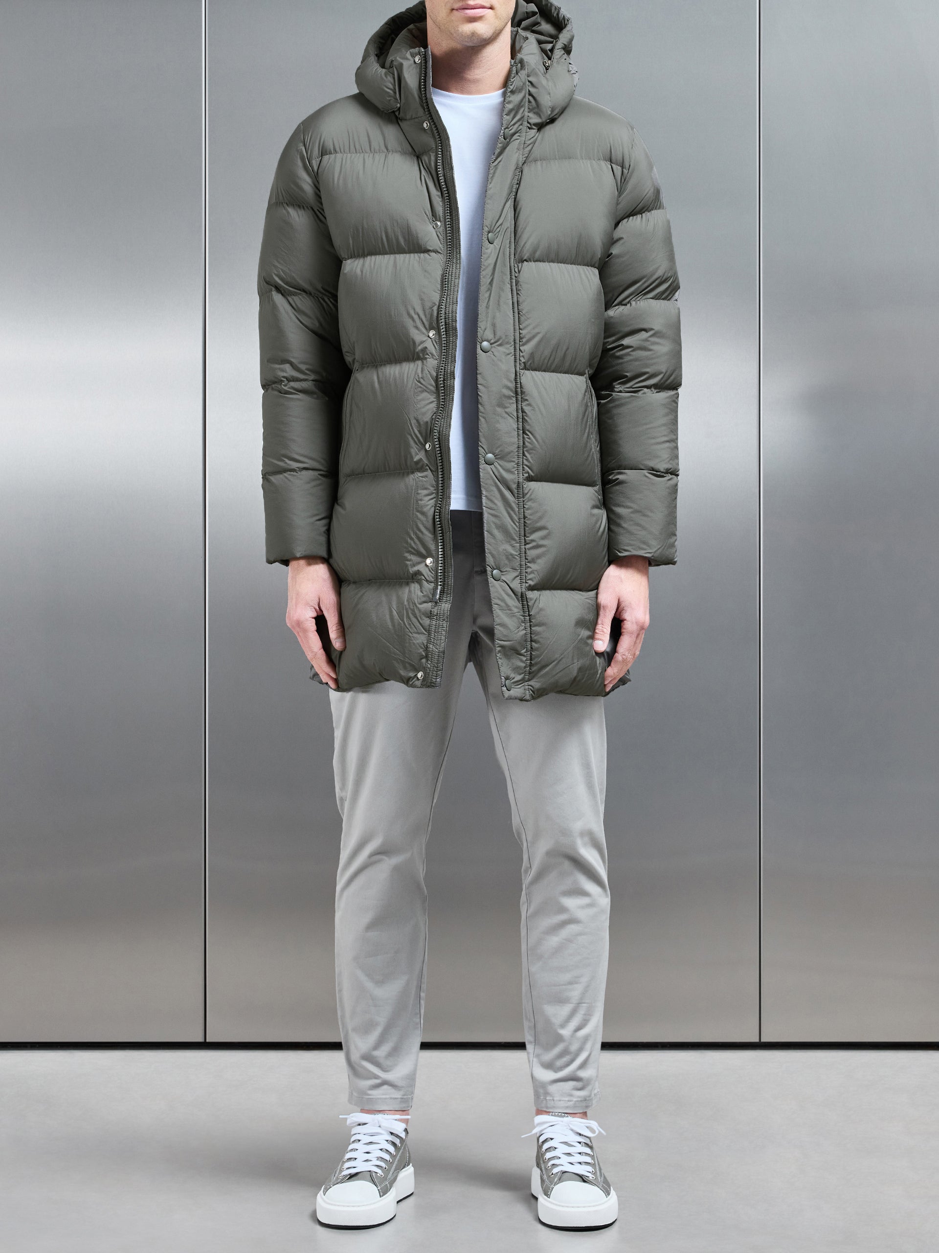 Goose Down Mid Length Jacket in Olive