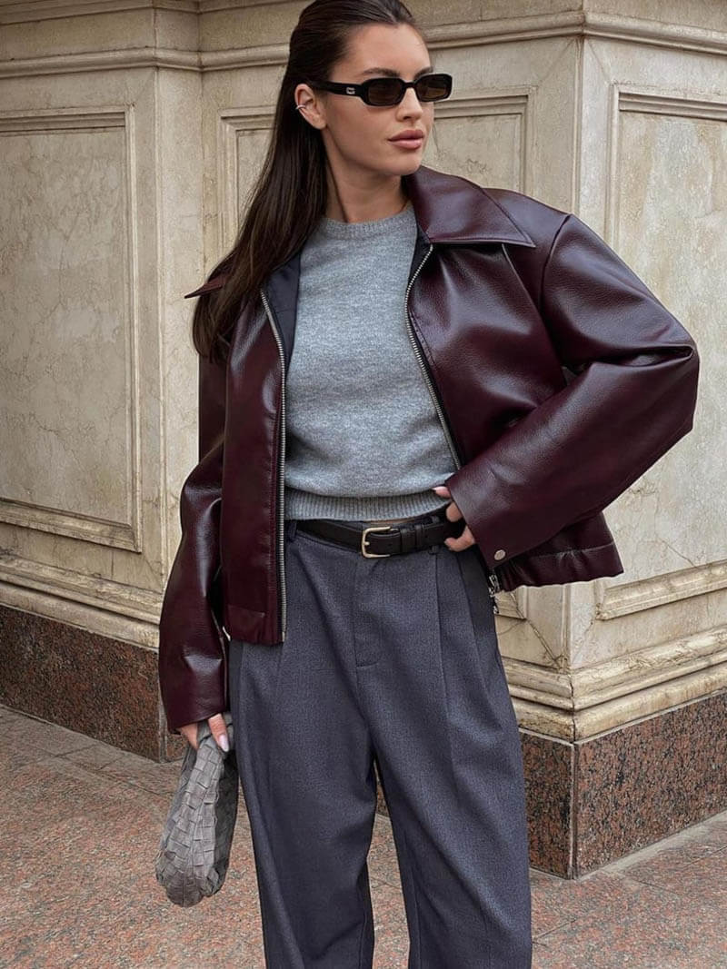 burgundy leren jas