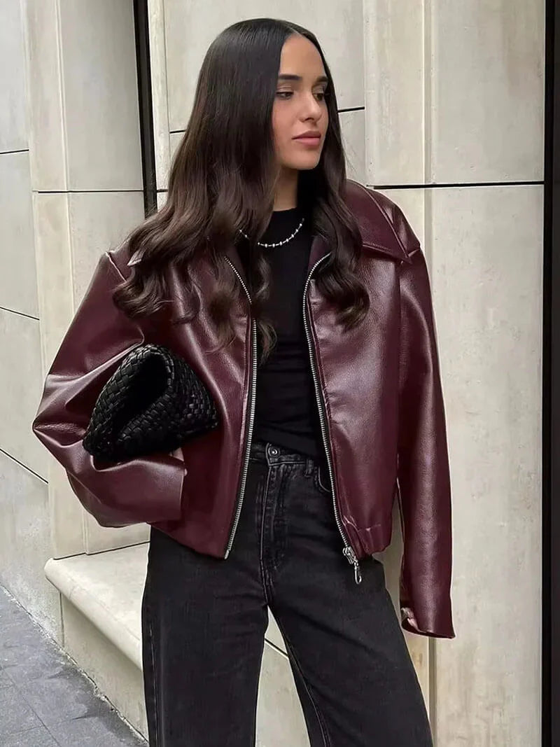 burgundy leren jas